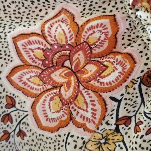 Philosophy tan floral print top elastic baloon long sleeve Size XL - Picture 7 of 11